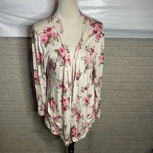 Farmhouse‎ Frocks Floral Long Sleeve Draped Open Front Cardigan Size Large